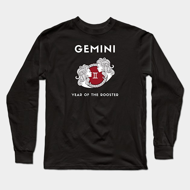 GEMINI / Year of the ROOSTER Long Sleeve T-Shirt by KadyMageInk